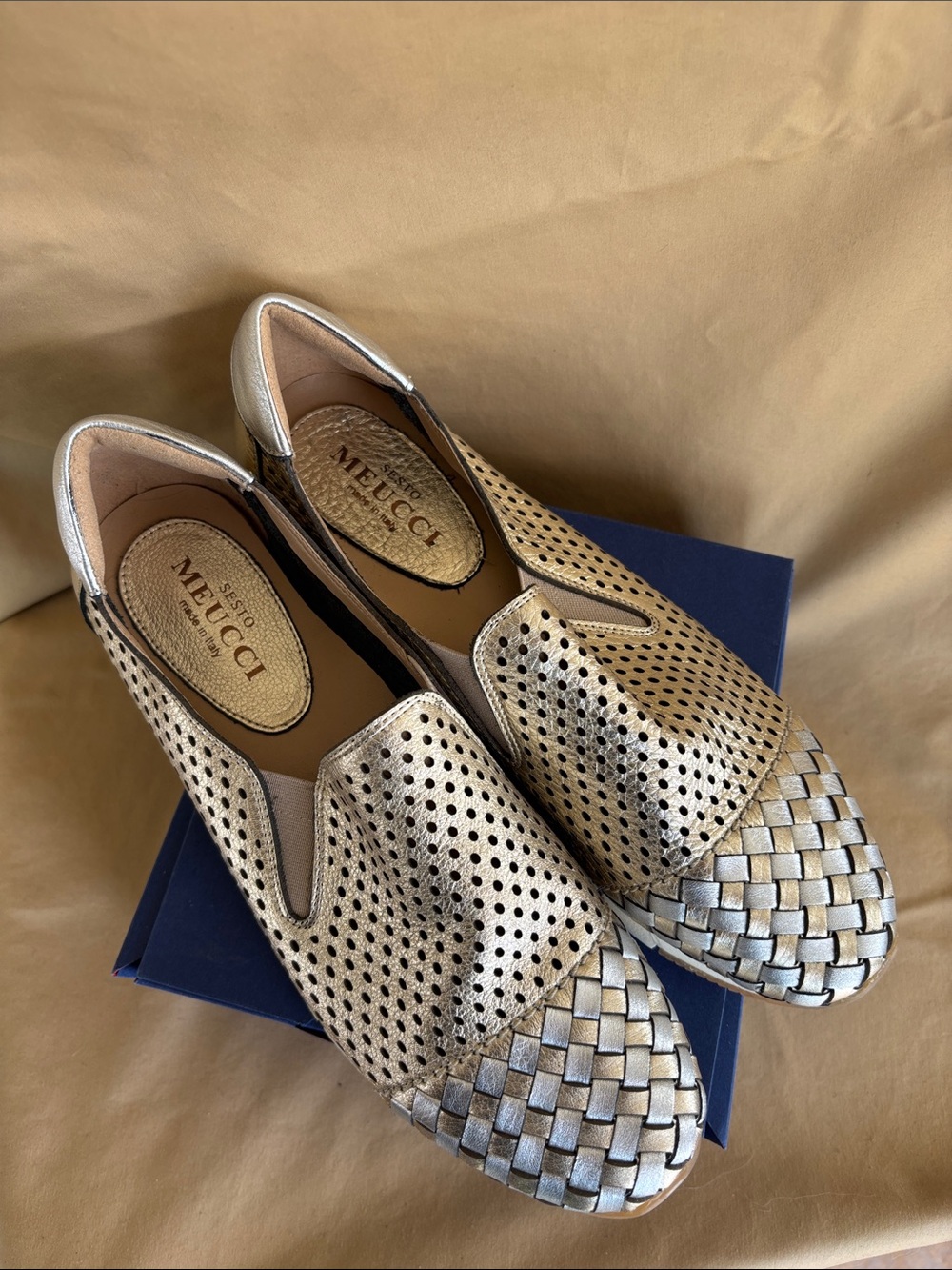 Sesto Meucci Metallic Slip-On Loafers - Gold
